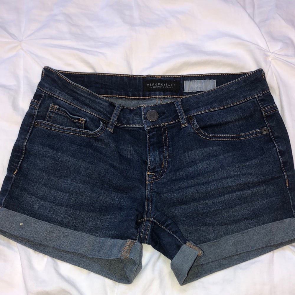 dark blue denim shorts